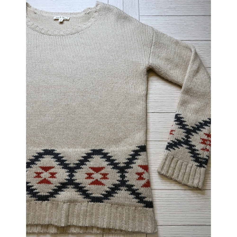 Hem & Thread Wool‎ Blend Aztec Print Beige Women's Sweater Sz M Academia Cottage - Picture 9 of 9